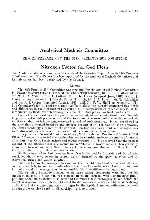 Nitrogen factor for cod flesh