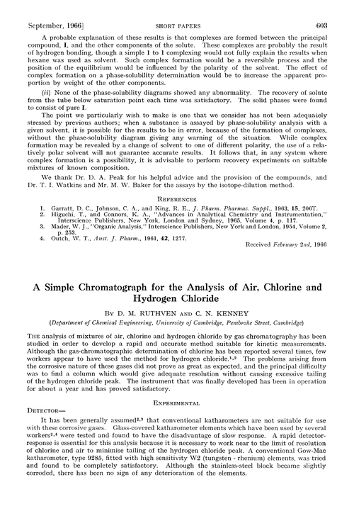 A simple chromatograph for the analysis of air, chlorine and hydrogen chloride