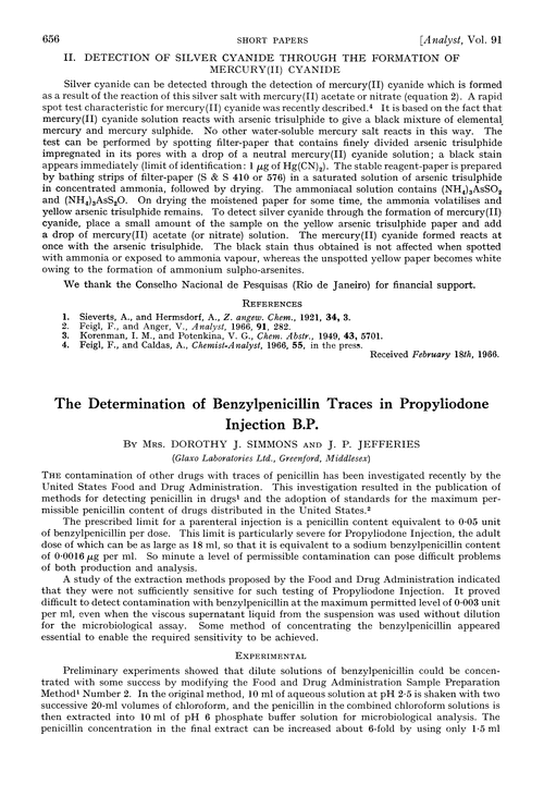 The determination of benzylpenicillin traces in propyliodone injection B.P.