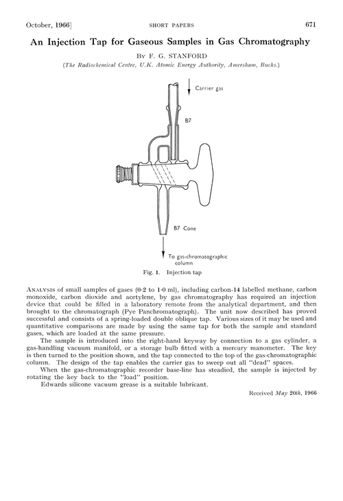An injection tap for gaseous samples in gas chromatography