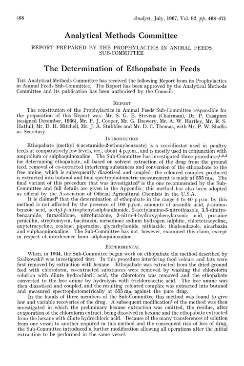 The determination of ethopabate in feeds