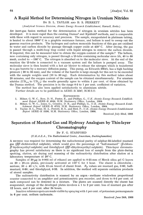 A rapid method for determining nitrogen in uranium nitrides