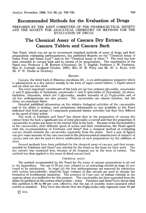 The chemical assay of cascara dry extract, cascara tablets and cascara bark