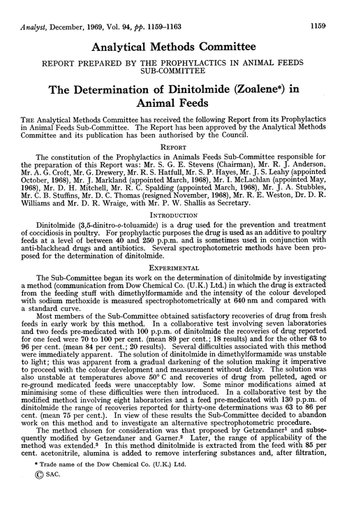 The determination of dinitolmide (zoalene) in animal feeds