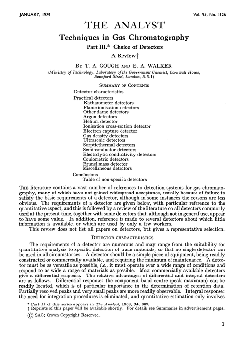 Techniques in gas chromatography. Part III. Choice of detectors. A review