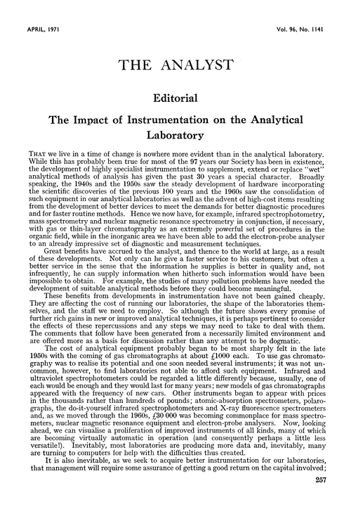Editorial: the impact of instrumentation on the analytical laboratory