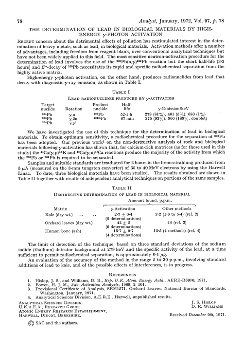 The determination of lead in biological materials by high-energy γ-photon activation