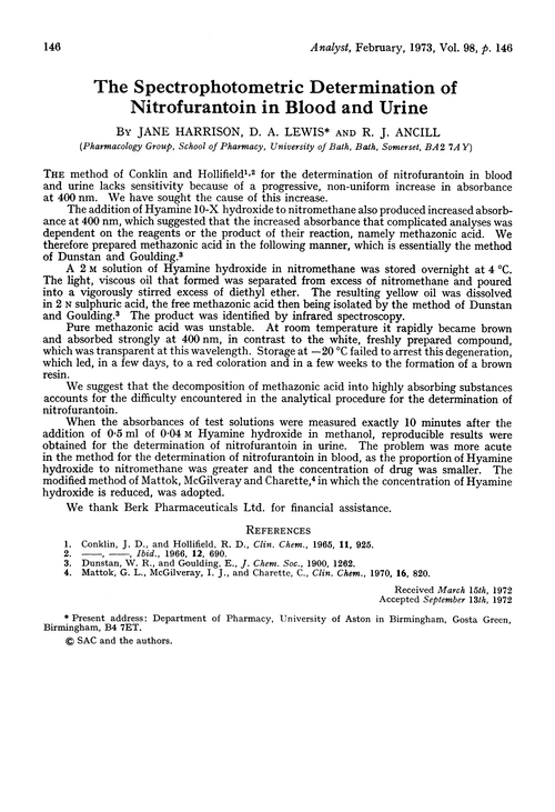 The spectrophotometric determination of nitrofurantoin in blood and urine