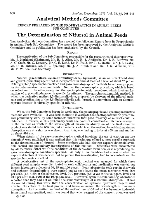 The determination of nifursol in animal feeds