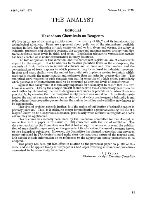 Editorial: hazardous chemicals as reagents
