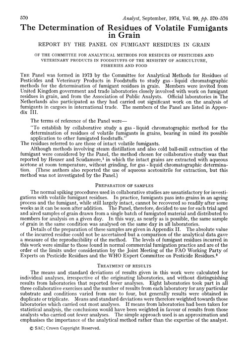 The determination of residues of volatile fumigants in grain