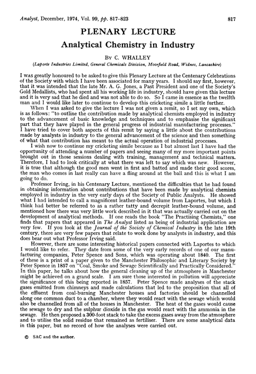 Plenary lecture. Analytical Chemistry in industry