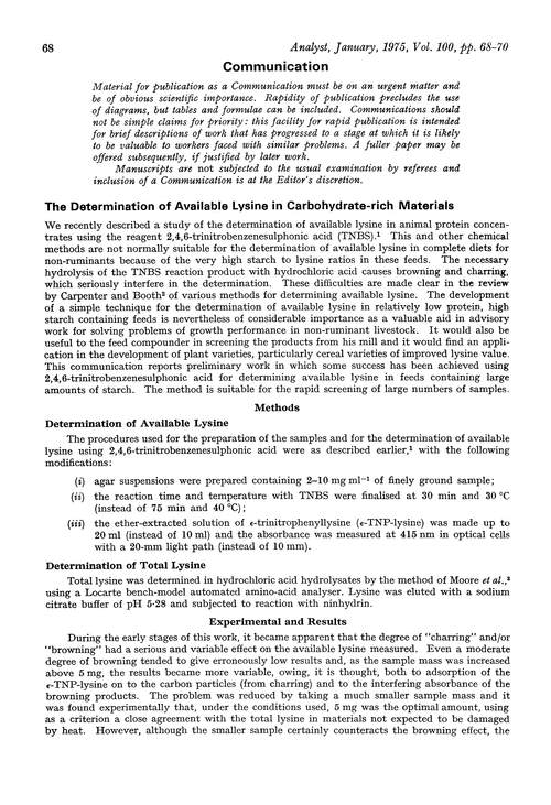 Communication. The determination of available lysine in carbohydrate-rich materials