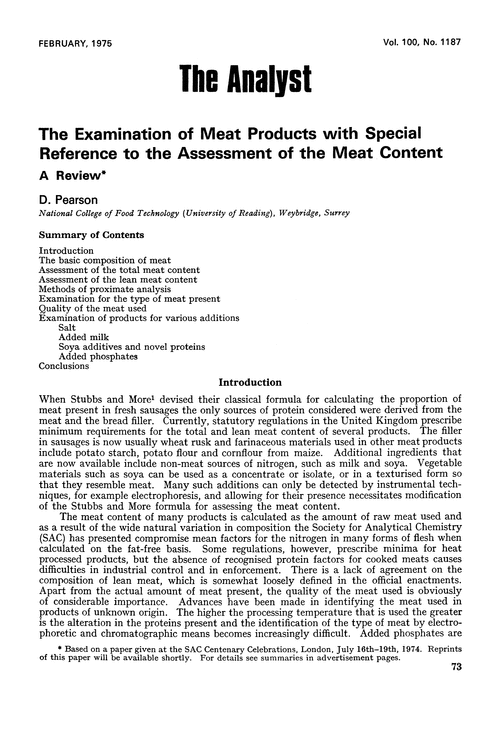 The examination of meat products with special reference to the assessment of the meat content. A review