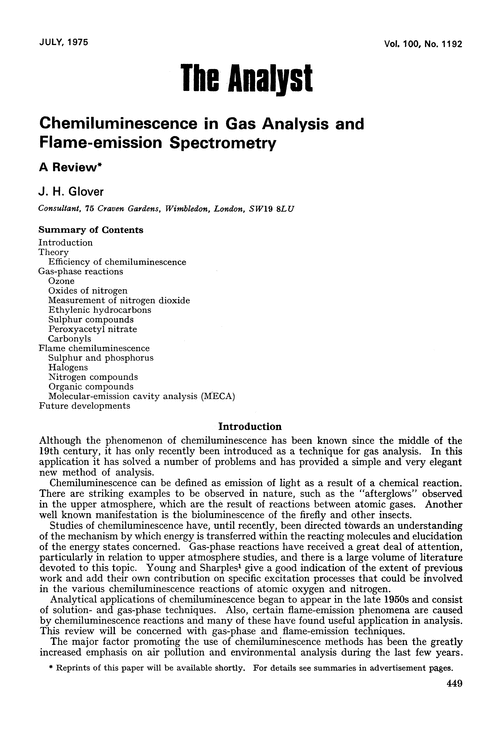 Chemiluminescence in gas analysis and flame-emission spectrometry. A review