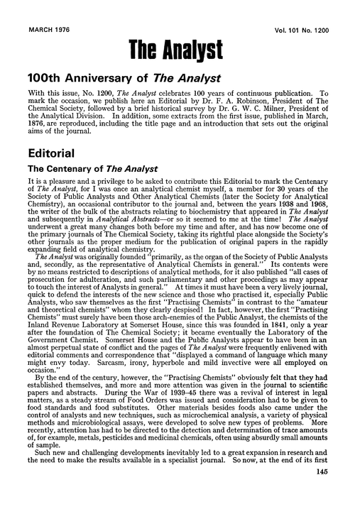 Editorial: The Centenary of The Analyst