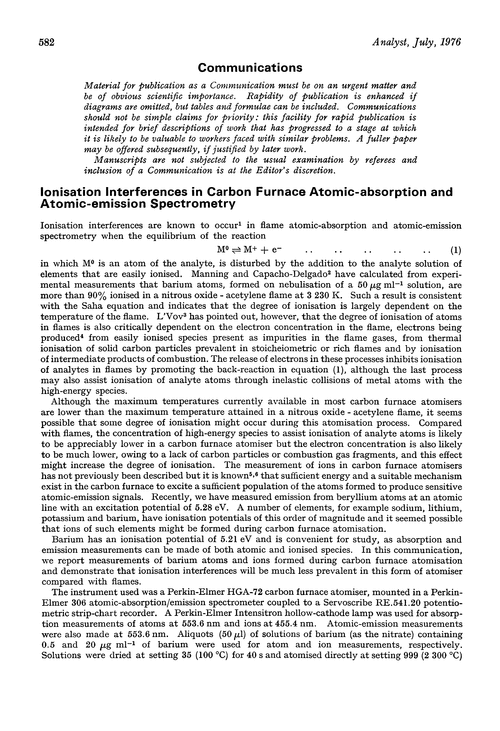 Communications. Ionisation interferences in carbon furnace atomic-absorption and atomic-emission spectrometry