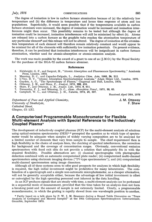 A computerised programmable monochromator for flexible multi-element analysis with special reference to the inductively coupled plasma