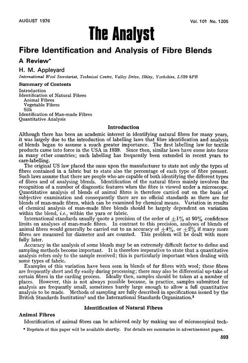 Fibre identification and analysis of fibre blends. A review