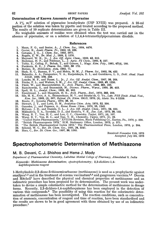 Spectrophotometric determination of methisazone