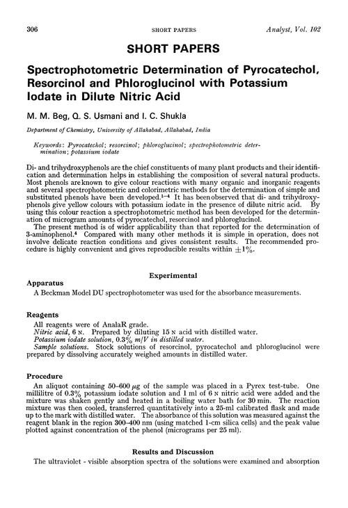 Spectrophotometric determination of pyrocatechol, resorcinol and phloroglucinol with potassium iodate in dilute nitric acid
