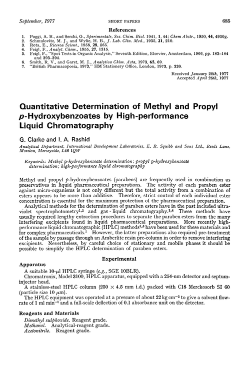 Quantitative determination of methyl and propyl p-hydroxybenzoates by high-performance liquid chromatography