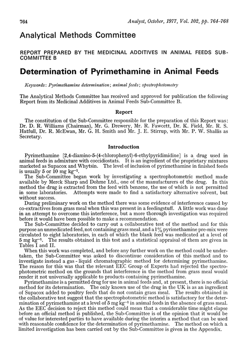 Determination of pyrimethamine in animal feeds