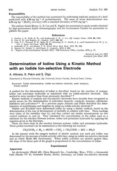 Determination of iodine using a kinetic method with an iodide ion-selective electrode