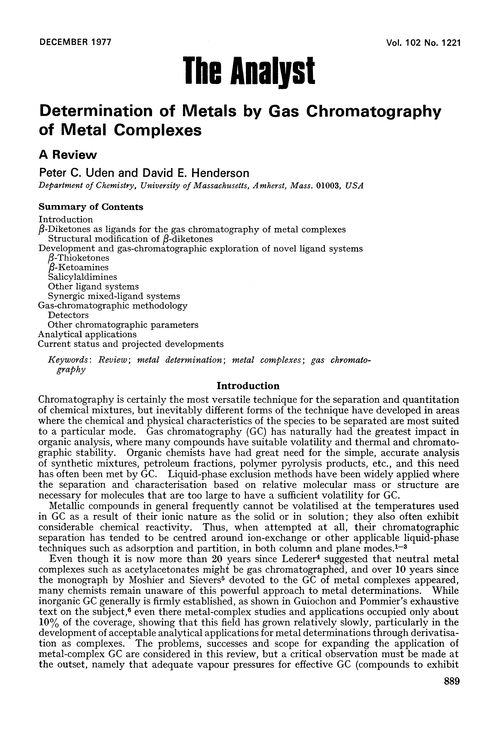 Determination of metals by gas chromatography of metal complexes. A review