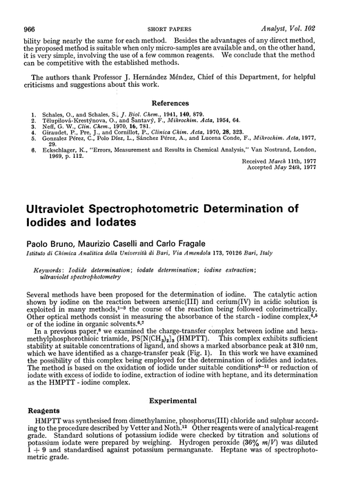Ultraviolet spectrophotometric determination of iodides and iodates