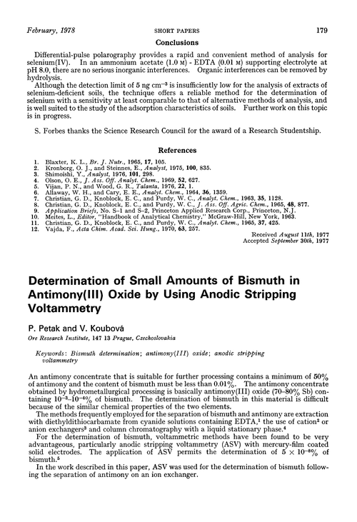 Determination of small amounts of bismuth in antimony(III) oxide by using anodic stripping voltammetry