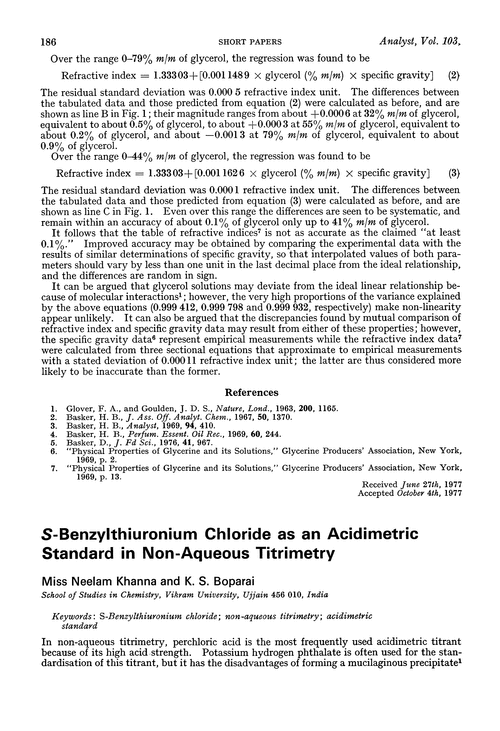 S-Benzylthiuronium chloride as an acidimetric standard in non-aqueous titrimetry