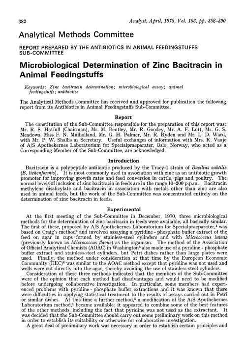 Microbiological determination of zinc bacitracin in animal feedingstuffs