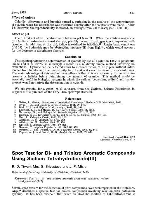 Spot test for Di- and trinitro aromatic compounds using sodium tetrahydroborate(III)