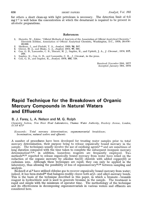 Rapid technique for the breakdown of organic mercury compounds in natural waters and effluents