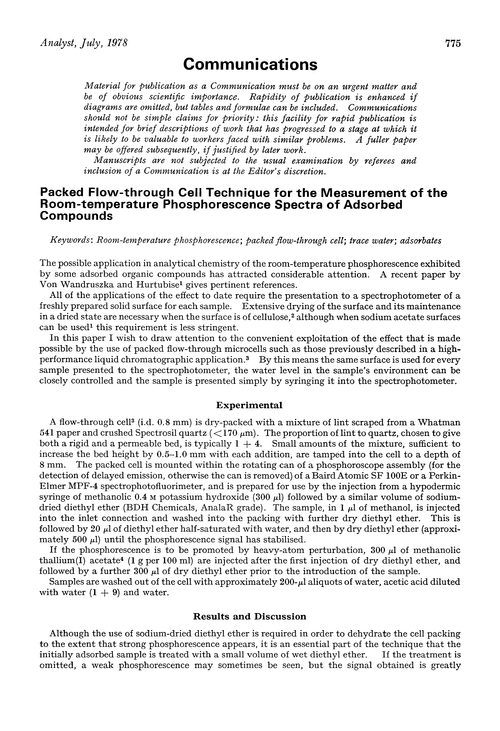 Communications. Packed flow-through cell technique for the measurement of the room-temperature phosphorescence spectra of adsorbed compounds