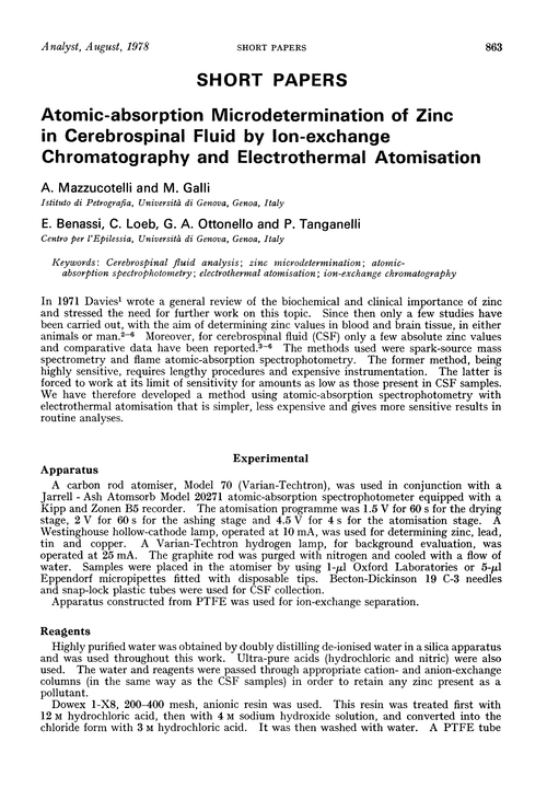 Atomic-absorption microdetermination of zinc in cerebrospinal fluid by ion-exchange chromatography and electrothermal atomisation