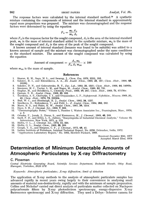 Determination of minimum detectable amounts of atmospheric particulates by X-ray diffractometry