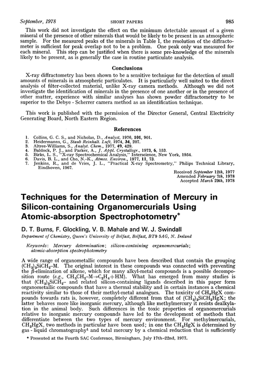 Techniques for the determination of mercury in silicon-containing organomercurials using atomic-absorption spectrophotometry