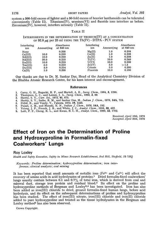 Effect of iron on the determination of proline and hydroxyproline in formalin-fixed coalworkers' lungs