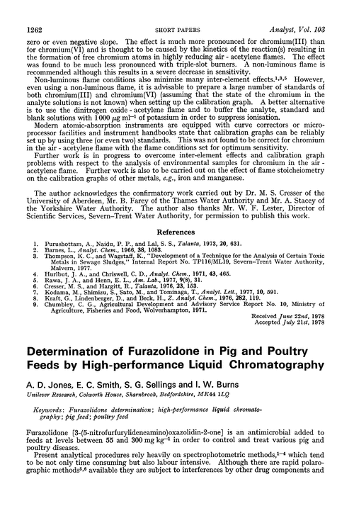 Determination of furazolidone in pig and poultry feeds by high-performance liquid chromatography