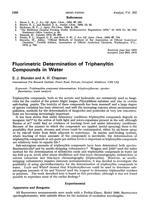 Fluorimetric determination of triphenyltin compounds in water
