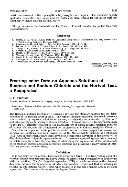 Freezing-point data on a aqueous solutions of sucrose and sodium chloride and the Horvart test: a reappraisal