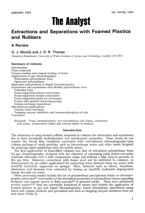 Extractions and separations with foamed plastics and rubbers. A review