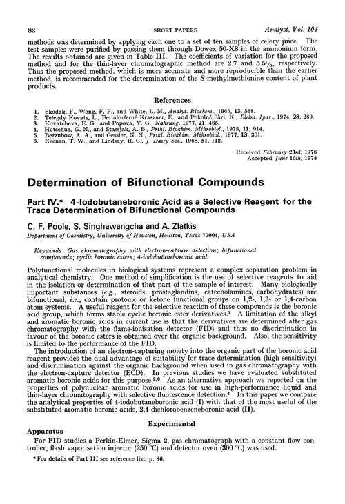 Determination of bifunctional compounds. Part IV. 4-iodobutaneboronic acid as a selective reagent for the trace determination of bifunctional compounds
