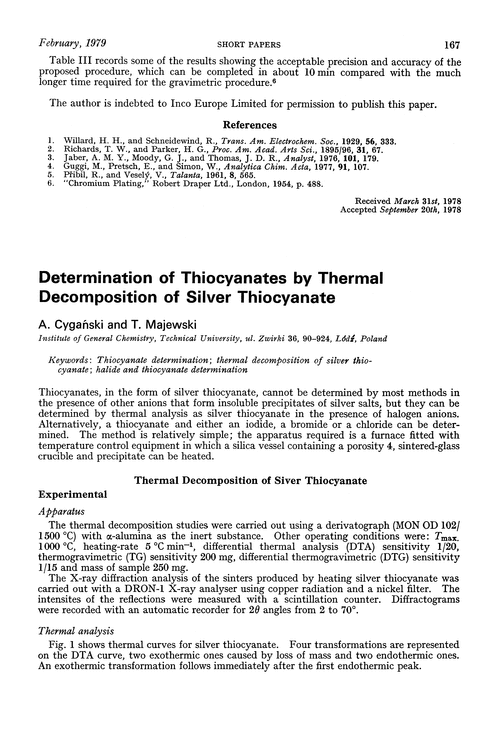 Determination of thiocyanates by thermal decomposition of silver thiocyanate