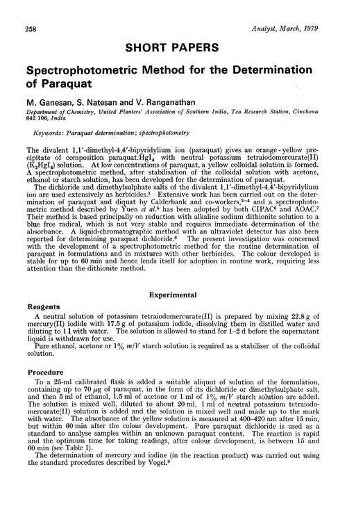 Spectrophotometric method for the determination of paraquat