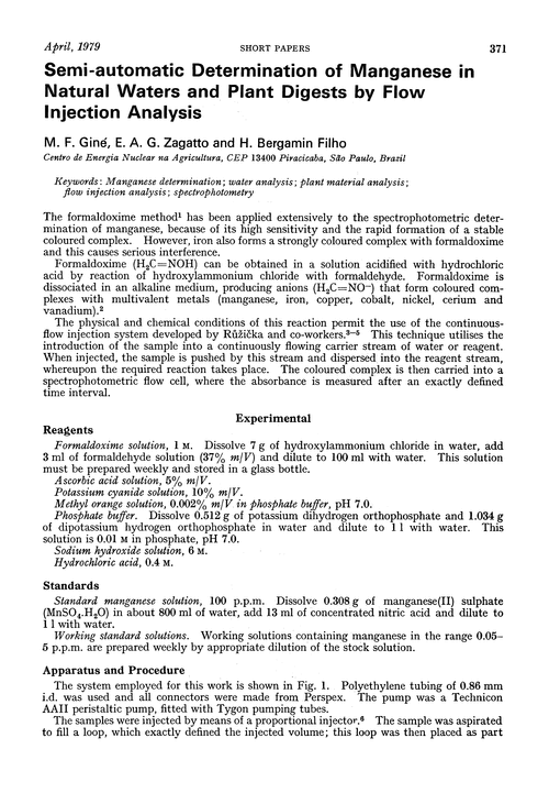 Semi-automatic determination of manganese in natural waters and plant digests by flow injection analysis