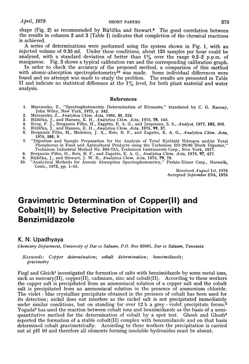 Gravimetric determination of copper(II) and cobalt(II) by selective precipitation with benzimidazole