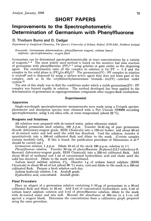 Improvements to the spectrophotometric determination of germanium with phenylfluorone